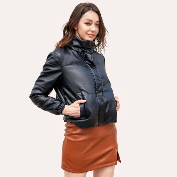 Winter Short Leather Jacket Women 2024 Fashion - Image 4