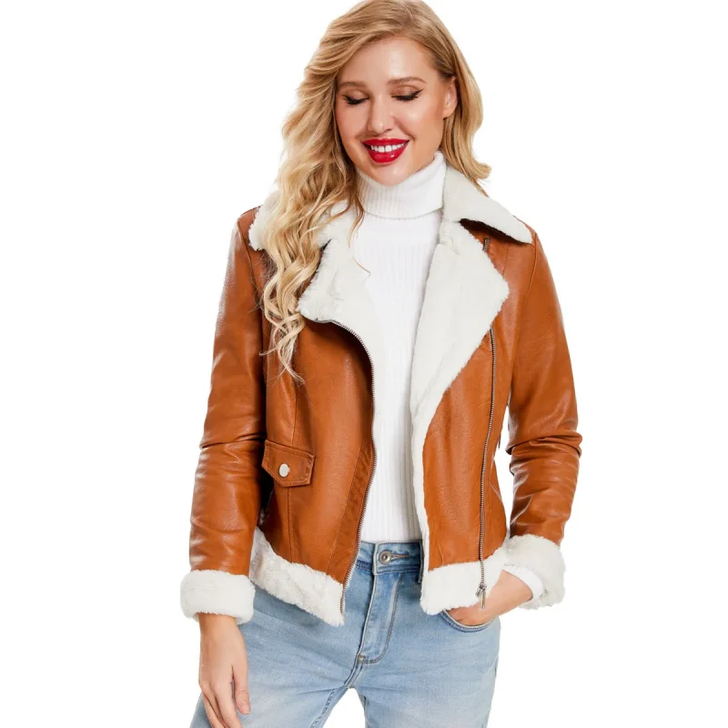 Winter Fleece Lined Thick Warm Leather Jacket Women - Image 6