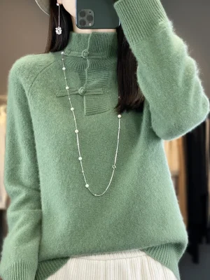 Wool Knitted Basic Sweater Half-high Collar Pullover