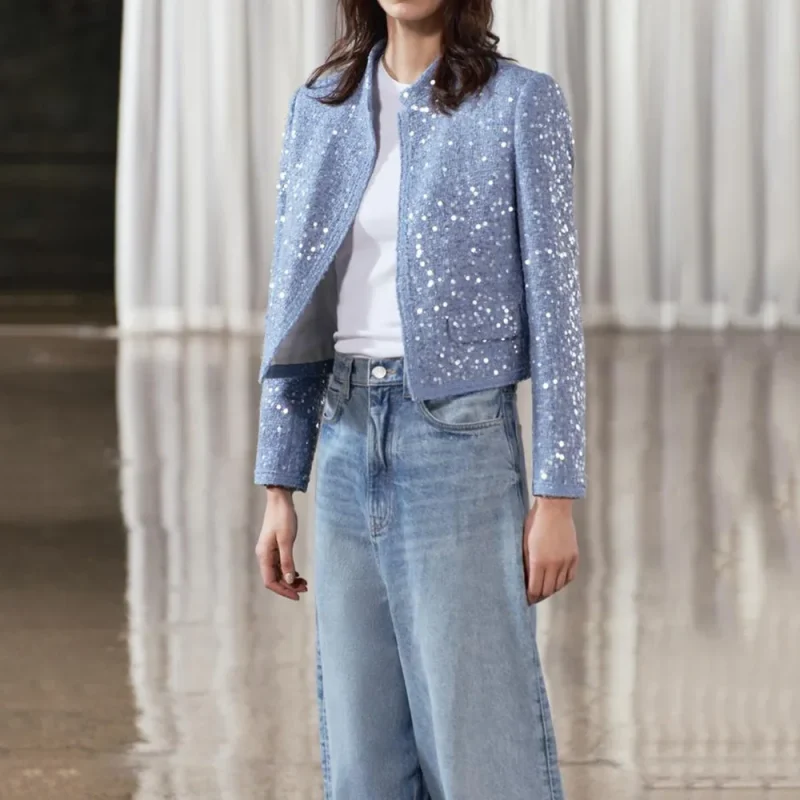 Women's Sequins Coat 2024 New Fashion Long Sleeve