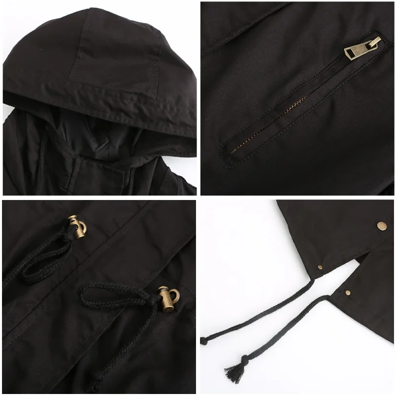 Fashion Trench Coats Women 2024 Solid Color Loose Zipper Hooded Jackets - Image 10
