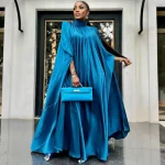 Puff Sleeve Muslim Dress Women Abaya Casual