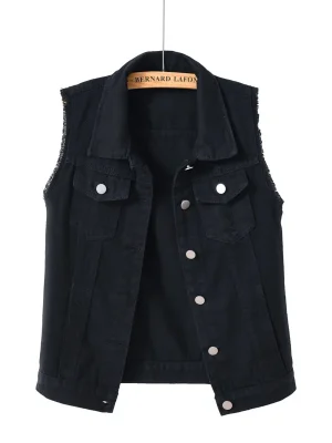 Women’s Spring Summer Korean Fashion Sleeveless Denim Jacket