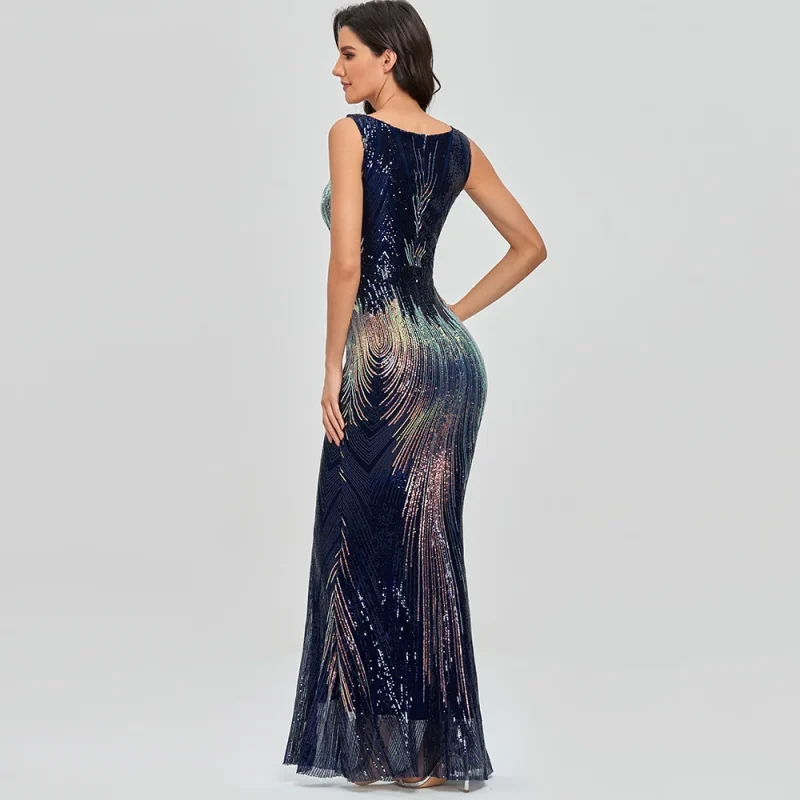 Sexy vintage Green Sequin Bodycon Maxi Party Dress - Image 6
