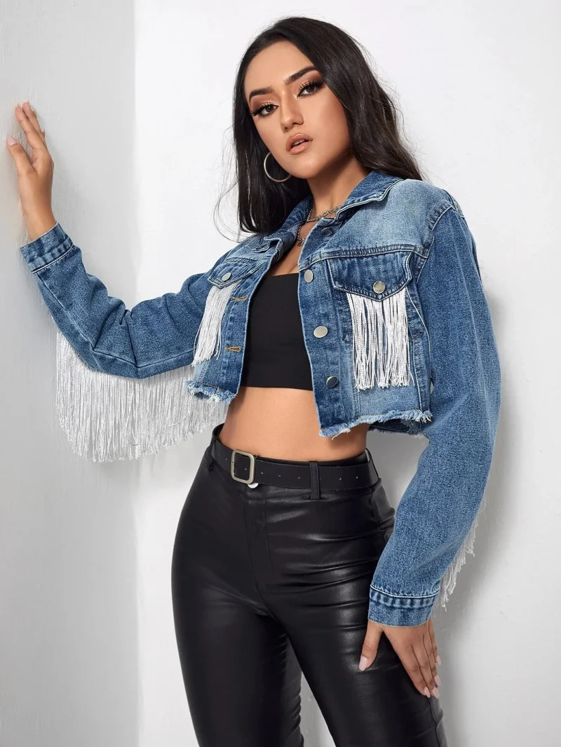Streetwear Tassel Short Denim Jacket Women 2024 - Image 12