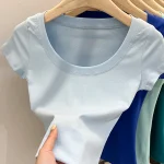 Square Collar Slim T Shirt Women Cotton Elastic - Image 4