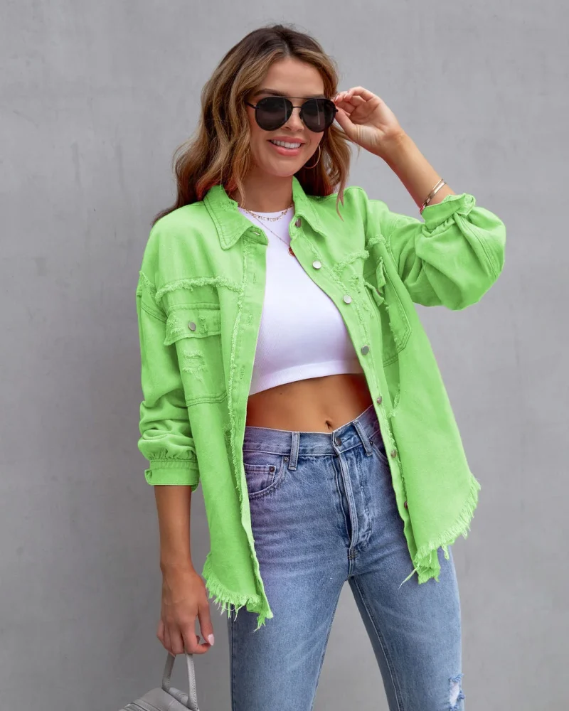 Loose Long Denim Jacket With Torn Holes Women Streetwear - Image 12