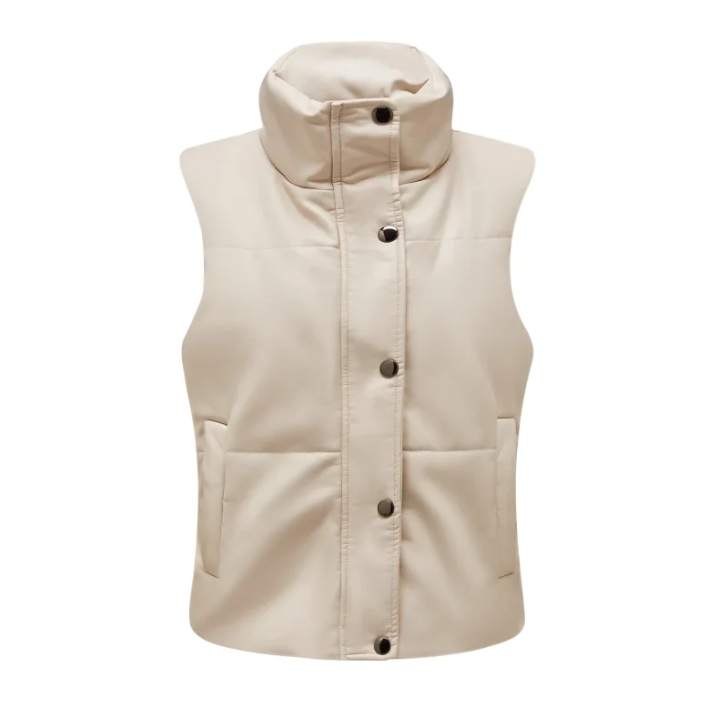 Winter Pu Leather Vest Cotton Coat Single Breasted Sleeveless Jackets - Image 10