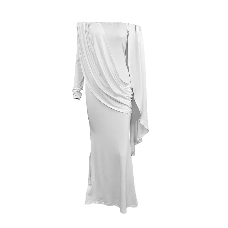 Women Sexy White Strapless Backless Long Sleeve Dress Party - Image 6