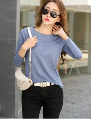 Summer Women Ribbed Cotton Tee-Shirts