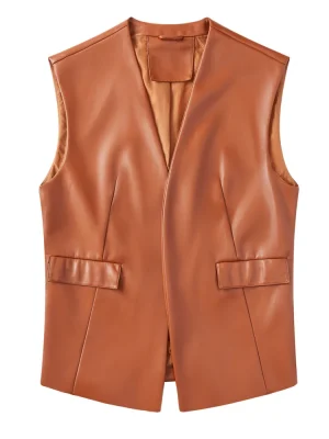 Sleeveless PU Leather Vest Women’s Fashion Loose Waistcoat