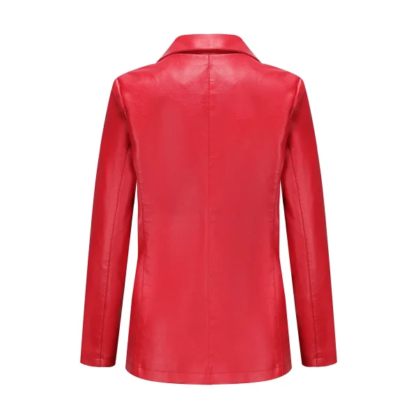 Fashion Single Button Red Leather Jacket For Women - Image 3