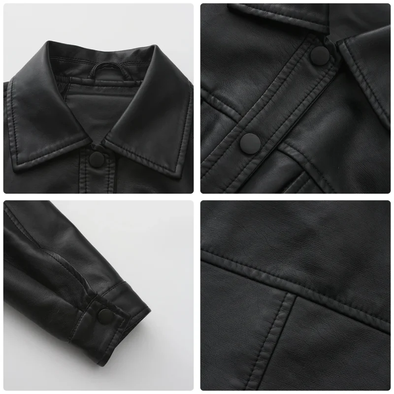 Autumn Short Leather Jacket Coats Women Long Sleeve - Image 10