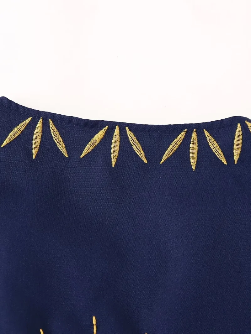 Elegant Embroidery Print Bow Lace Up Women Shirt - Image 11