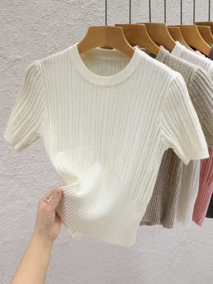 Summer T shirts for Women Casual Female Korean Knit Streetwear