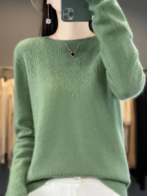 Wool Pullover Soft Sweater For Women O-Neck