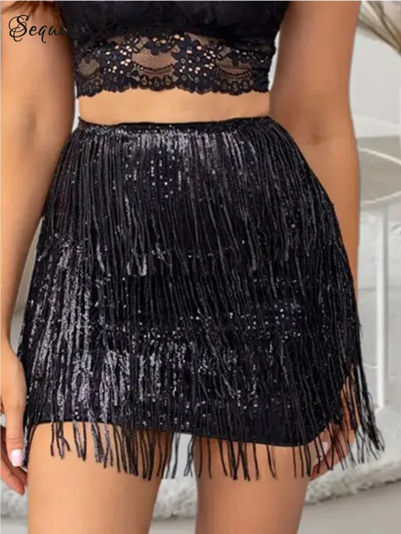 Sexy vintage black sequin mini skirt women - Image 3