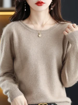 Mink Cashmere Pullover Scoop neck Solid Sweater