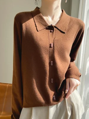 Wool Sweater Autumn Winter Polo Collar Pullover