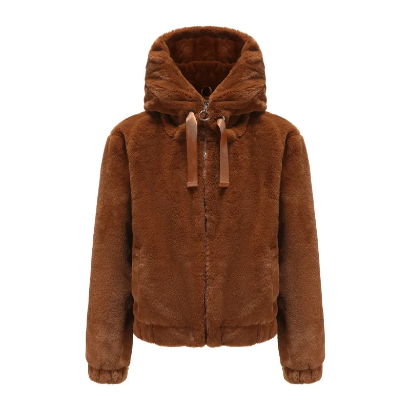 Rabbit Fur Fuzzy Hooded Jackets Women Fashion - Image 12