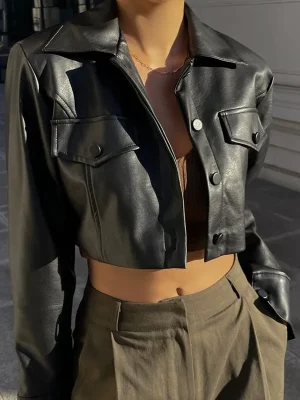 Sexy Streetwear Short Leather Jacket For Women 2024