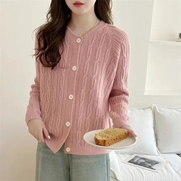 Korean Fashion Solid Knitted Cardigan Women Autumn - Image 2