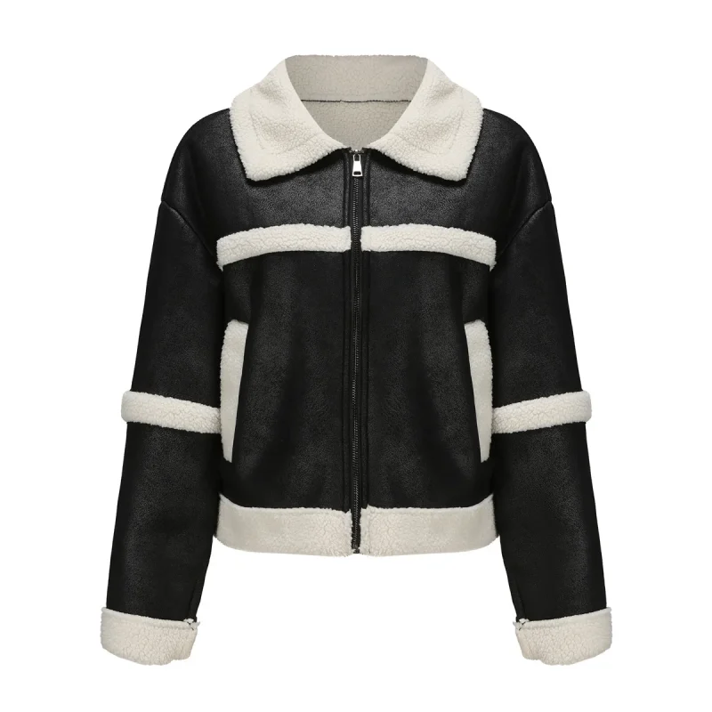 Fashion Warm Black Suede Jacket Women Autumn - Image 2
