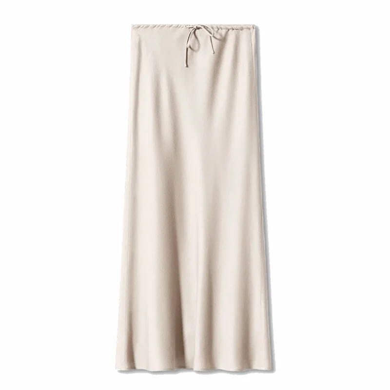 Summer Solid Color Satin Long Skirt For Women High Waist Lace-Up Fashion - Image 2