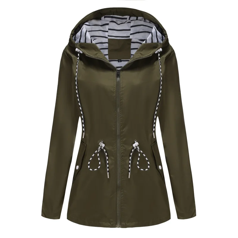 Women Outdoors Windbreaker Coat Black Raincoat Fall Long Sleeve Jackets - Image 15