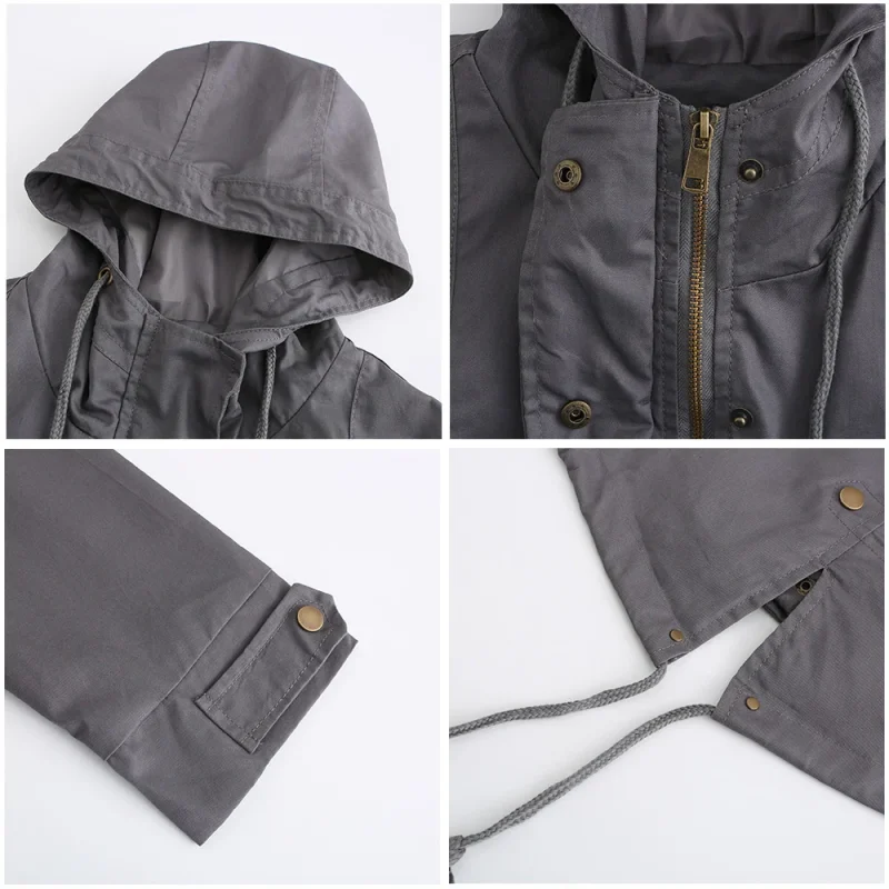 Fashion Trench Coats Women 2024 Solid Color Loose Zipper Hooded Jackets - Image 11