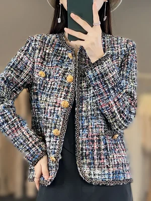 Women Fashion Casual Knitted Cardigan Chic Button Short Tweed Soft Jacket