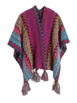 Vintage Ethnic Style Rainbow Knitted Shawl Women