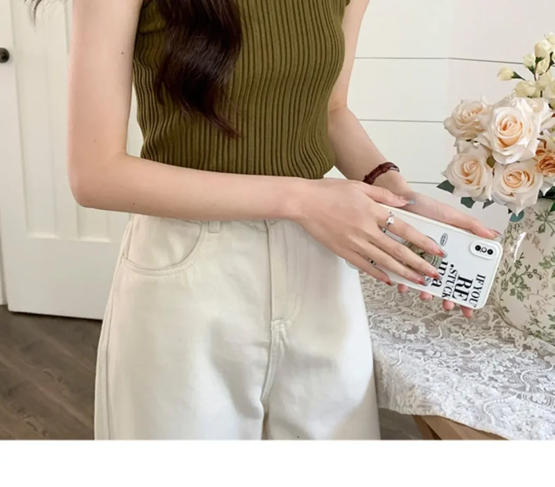 Korea Knitted Vests Women Top O-neck Solid Tank - Image 9