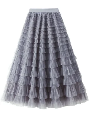 Tulle Cake Long Skirt Women Spring Summer Ruffle