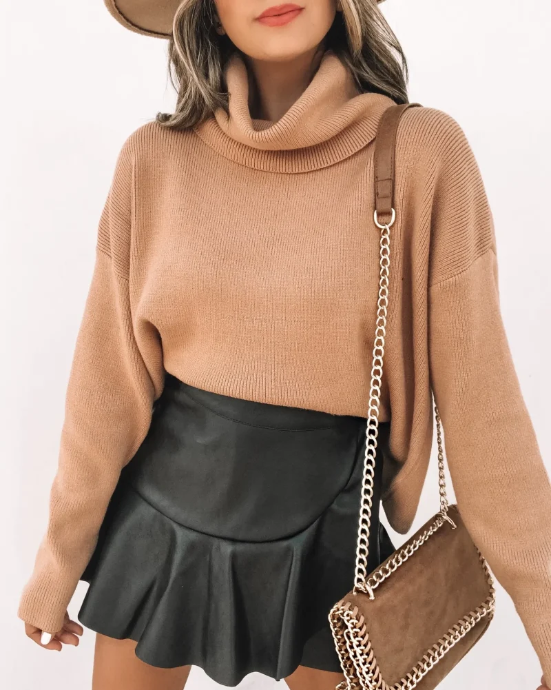 Summer High Waist Ruffled Irregular Pu Leather Skirts - Image 7