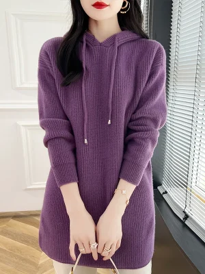 long hoodie 100% wool cashmere sweater