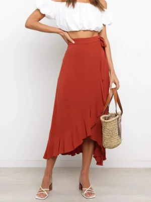 Summer Long Skirts For Women 2024 Fashion Lace Up Irregular Solid