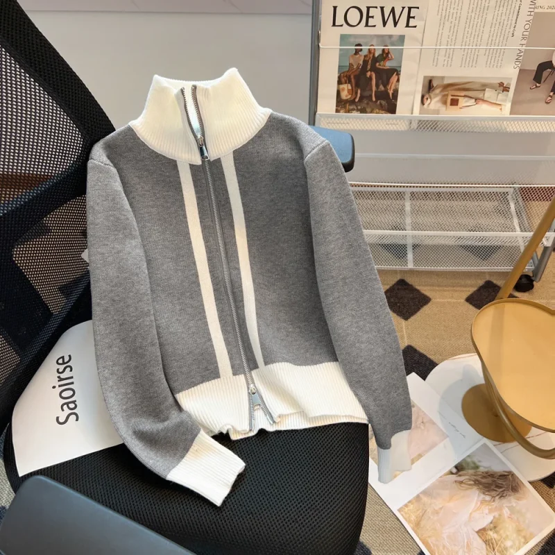 Zipper Knitted Cardigan Outerwear Women Korean Fashion Autumn - Image 12