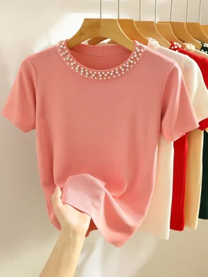 Korea Knitted T-shirt Women Top Solid Tank