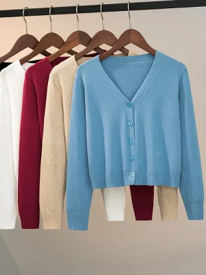 Winter V-neck Long Sleeve Casual Short Tops For Women Sweater