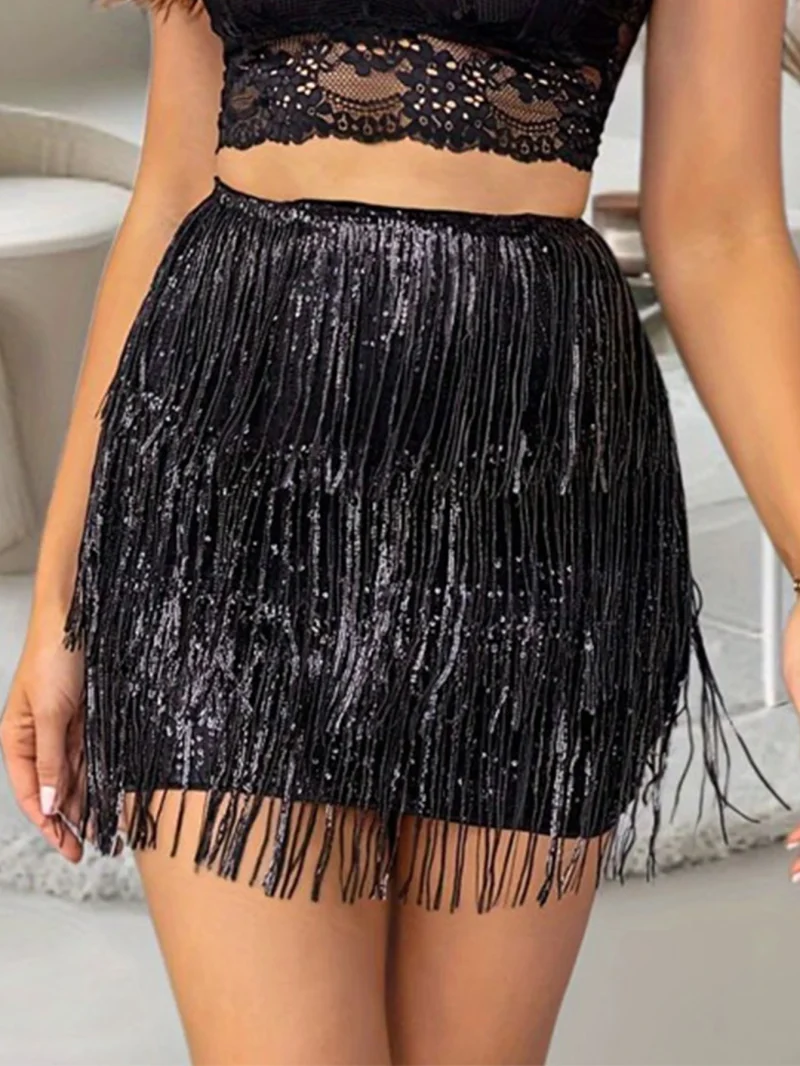 Sexy vintage black sequin mini skirt women - Image 4
