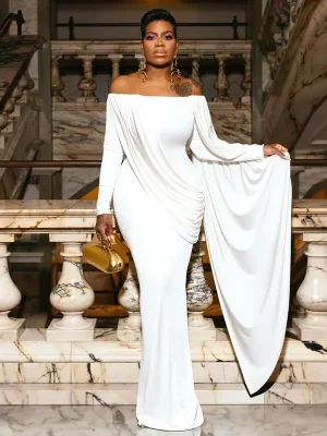 Women Sexy White Strapless Backless Long Sleeve Dress Party