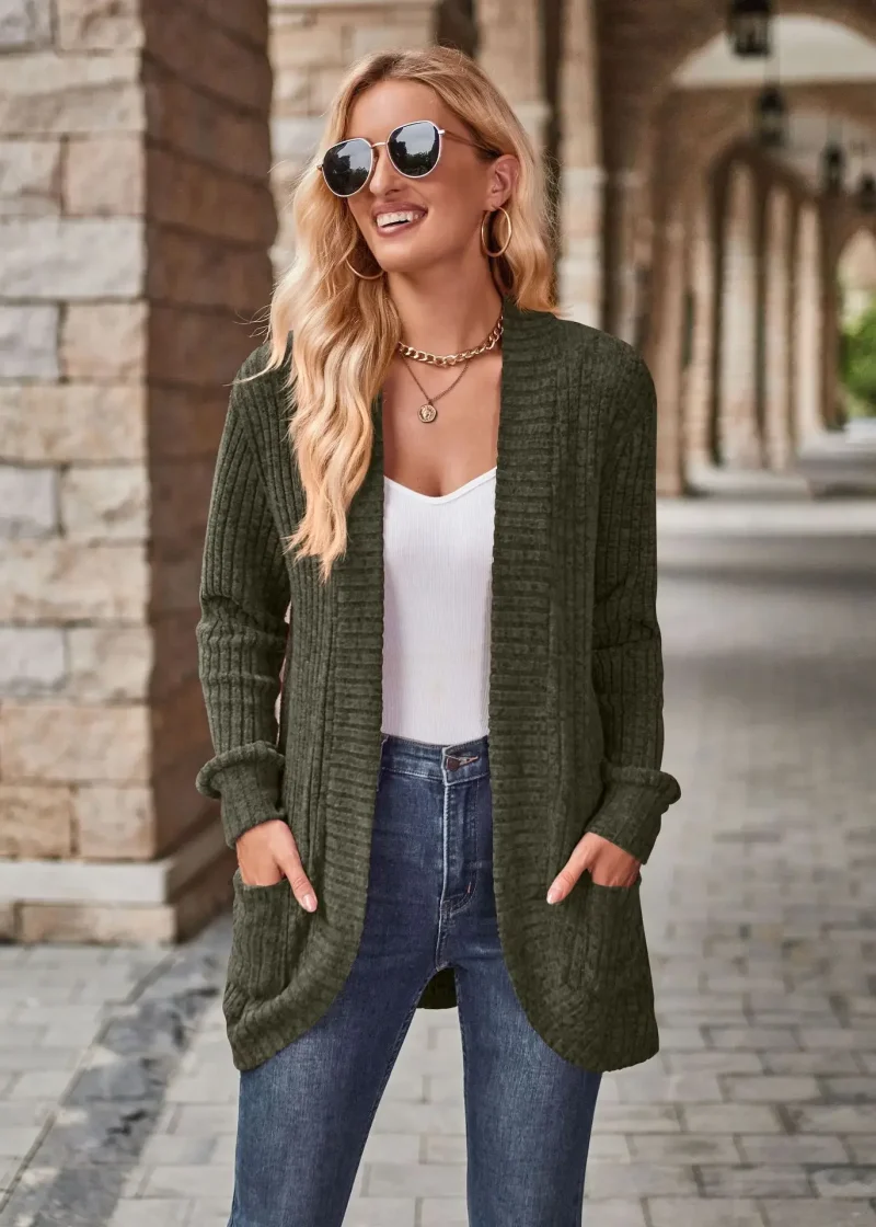 Autumn Solid Color Sweater Cardigan Fashion Pocket - Image 18