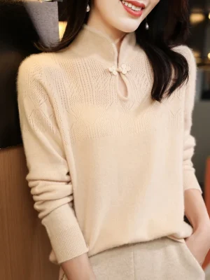 Pullover Chinese Style Buckle Cashmere Knitwear Bottoming Tops