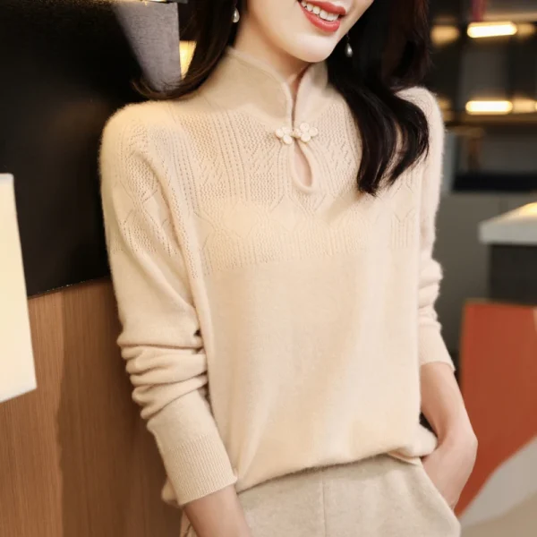 Pullover Chinese Style Buckle Cashmere Knitwear Bottoming Tops