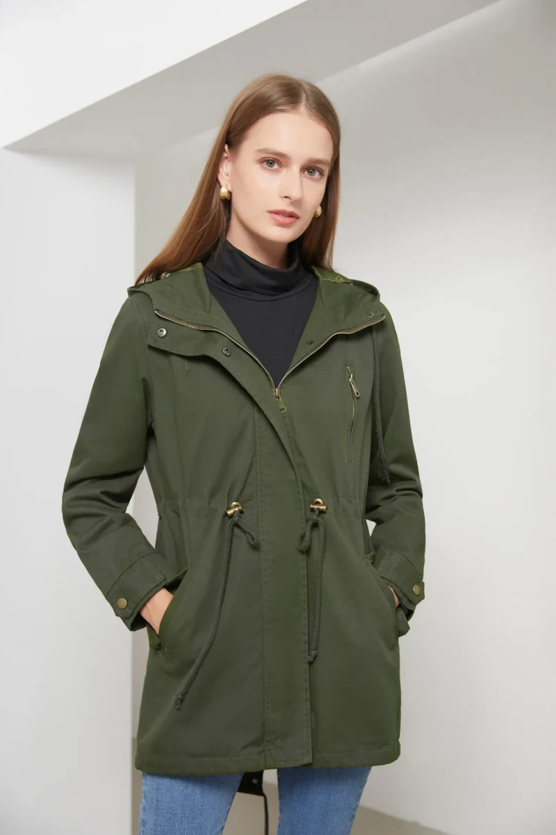 Fashion Trench Coats Women 2024 Solid Color Loose Zipper Hooded Jackets