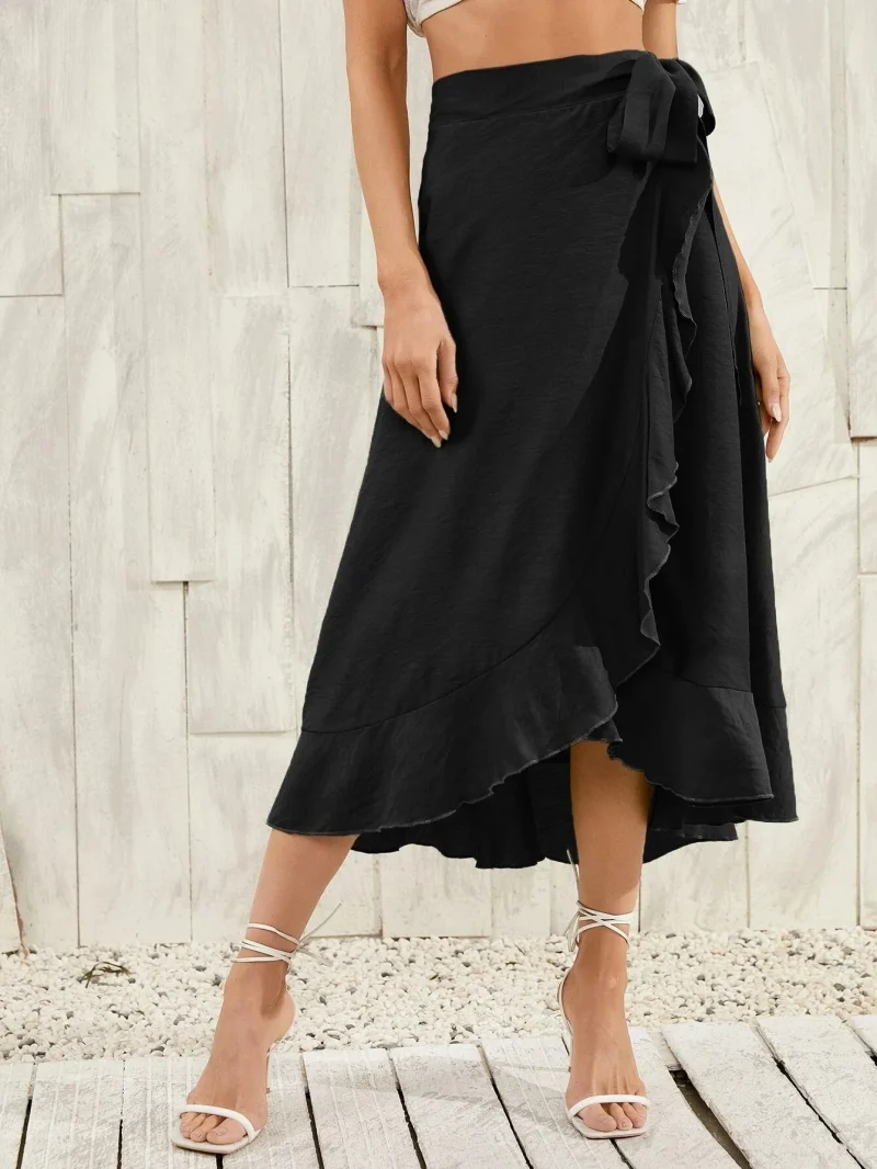 Long Skirts For Womens 2024 Summer Fashion Lace Up Ruffles - Image 8