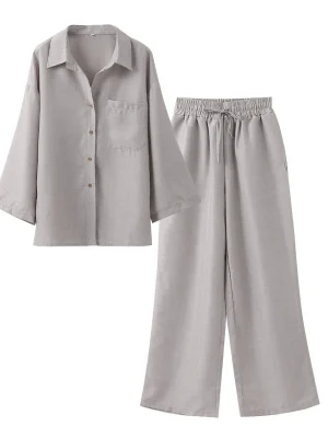 Cotton Linen Shirt Trouser Suit Women