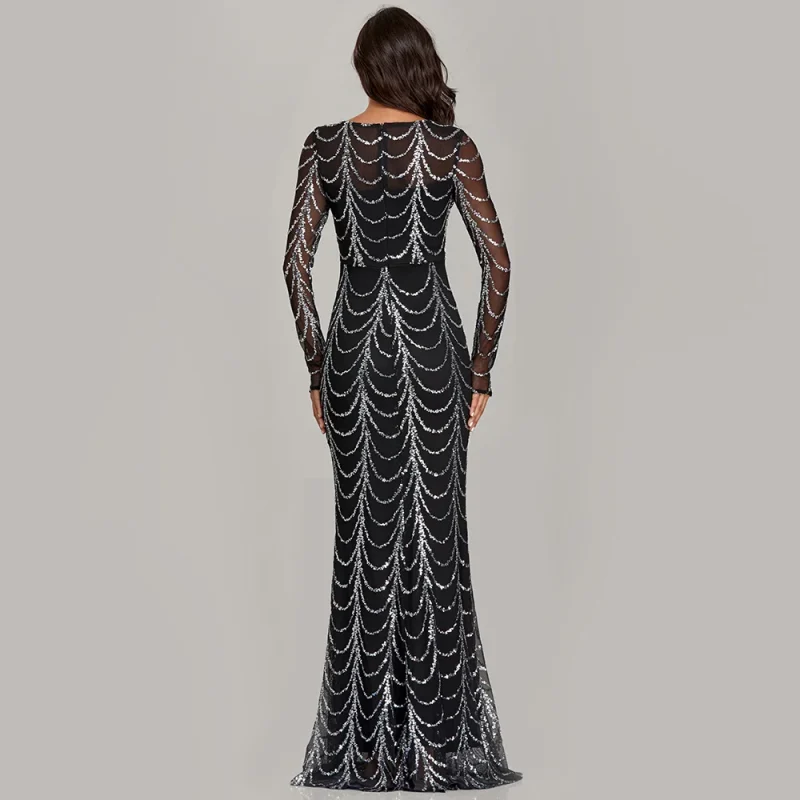 Sexy vintage Green Sequin Bodycon Maxi Party Dress - Image 15