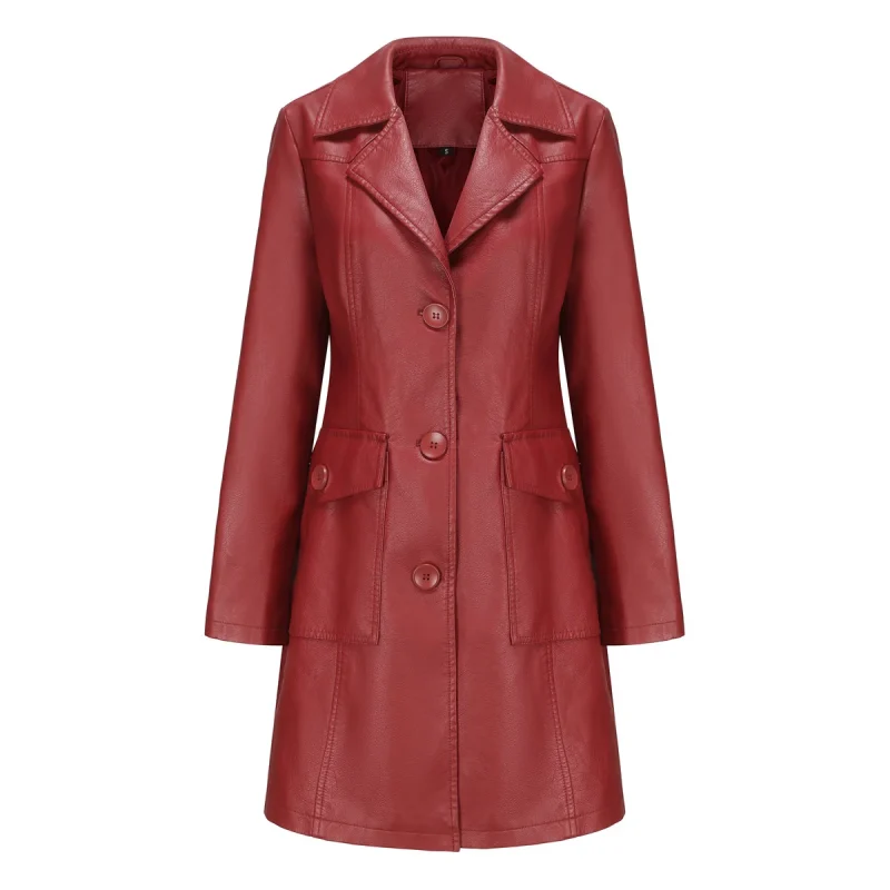 Winter Fashion Black Long Leather Jacket Women 2024 - Image 17